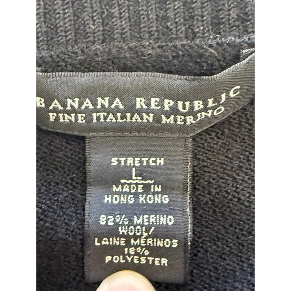 Banana Republic Fine Italian Merino Sweater Mens Lg Black Wool V Neck Ribbed